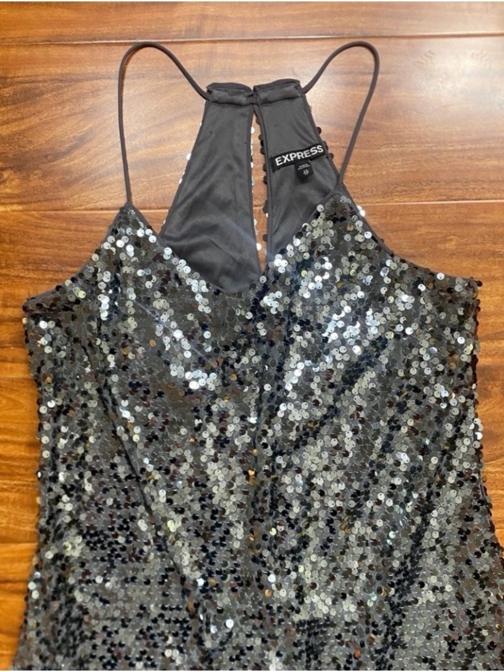 Express Women's Gray Sequins Racerback Mini Dress Size XS Party Maximalist Girly - Picture 3 of 13